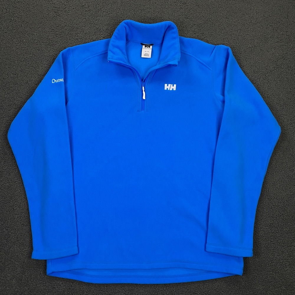 Helly Hansen Fleece Pullover Mens XL Blue 1/4 Zip Outside TV Logo Hiking